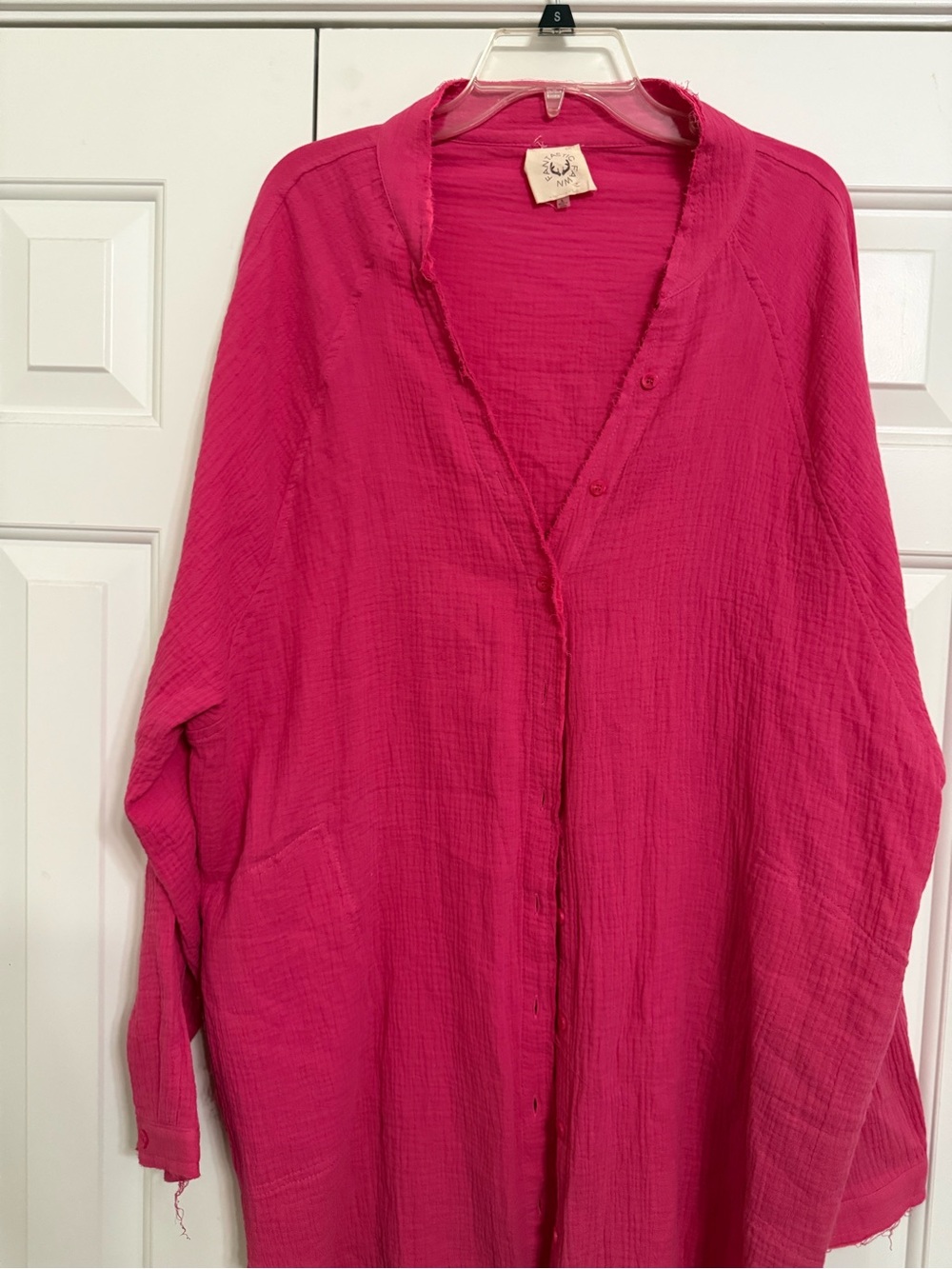 Fantastic Fawn Hot Pink Gauze Button-Front Tunic